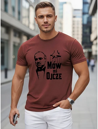 Pánské klasické bavlněné tričko s potiskem vínové FashionStreet NX5145R Pánské klasické bavlněné tričko s potiskem vínové FashionStreet NX5145R