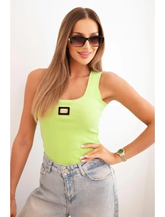 Dámská pruhovaná top na ramínkách s ozdobnou nášivkou jablečná zelená