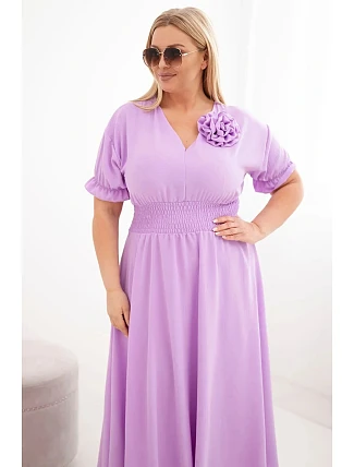 Dámské šaty Plus Size s výstřihem do V a řaseným pasem světle fialová