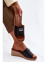 Dámské pantofle na platformě s imitací pletení Sergio Leone KL325 Černé