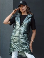 Dámská prošívaná vesta s kapucí dlouhá MERIS tmavě zelená FashionStreet TY4425 Dámská prošívaná vesta s kapucí dlouhá MERIS tmavě zelená FashionStreet TY4425