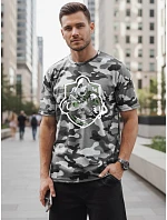 Klasické pánské tričko v kamuflážovém vzoru s potiskem, šedé, FashionStreet NX2003R Klasické pánské tričko v kamuflážovém vzoru s potiskem, šedé, FashionStreet NX2003R