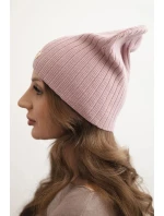 Dámská čepice s pruhovaným vzorem a ozdobným knoflíkem s přídavkem viskózy a modalu tmavě růžová