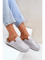 Dámské Pantofle Zdobené Kryštály Na Platformě Šedé Deorani