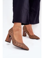 Dámské Lodičky Na Podpatku S Dekorativním Vytlačením Vinceza 62254 Hnědé