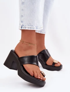 Dámské sandály na sloupkovém podpatku se zlatým detailem Černé Sinora