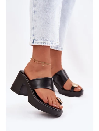 Dámské sandály na sloupkovém podpatku se zlatým detailem Černé Sinora