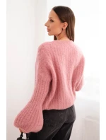 Svetr dámský z mohairu s balónovými rukávy tmavě růžový