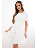 Dámské šaty s krátkým rukávem a vázáním v pase bílá Dámské šaty s krátkým rukávem a vázáním v pase bílá