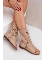 Zazoo 3437 Dámské Kožené Sandály S Kapsou Na Zipu Béžové