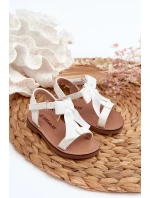 Lakované dětské sandály s mašlí na suchý zip, bílá Joratia Lakované dětské sandály s mašlí na suchý zip, bílá Joratia