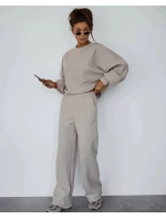 Béžový dámský komplet s vaflovou strukturou - mikina a kalhoty (821108)