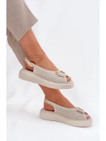 Dámské Kožené Sandály S Dekorací S.Barski LR51-786 Béžové