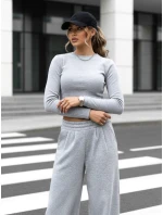Dámský komplet širokých kalhot a crop topu ASTRAL ALLURE šedý FashionStreet AY0904 Dámský komplet širokých kalhot a crop topu ASTRAL ALLURE šedý FashionStreet AY0904