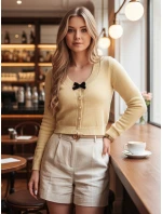 Dámský krátký svetr s mašlí LAMURE beige FashionStreet MY2473