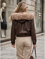 Dámská zimní kožená bunda s kožešinou, hnědá, FashionStreet TY5976 Dámská zimní kožená bunda s kožešinou, hnědá, FashionStreet TY5976