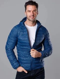 Tmavě modrá prošívaná pánská bunda s kapucí (HM112-55)