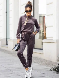 Velurový dámský komplet v barvě mokka (637)