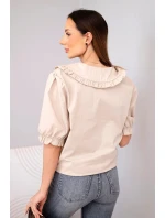 Dámská bavlněná košile s volánkem a vázáním béžová