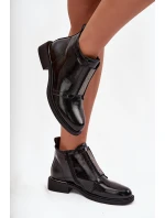 Lakované zateplené dámské kotníkové boty na nízkém podpatku S.Barski HY52-506 Černé