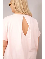 Dámská plus size bavlněná halenka s krátkým rukávem bonbónově růžová