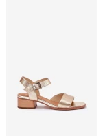 Kožené Dámské Sandály Na Podpatku Maciejka N6802-25 Zlaté