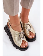 Kožené Dámské Sandály Na Klínu S Ozdobou Artiker 56C0109 Zlaté