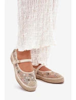 Síťové espadrilky s vyšíváním na platformě béžové Laxisa