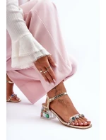 Dámské sandály na podpatku s krystaly zlaté SBarski