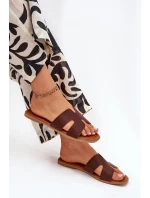 Dámské ploché pantofle s výřezy – tmavě hnědé