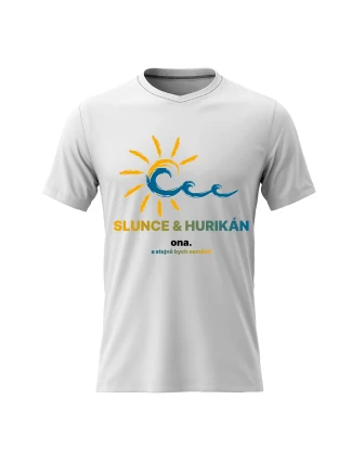 Pánské bavlněné tričko s potiskem - SLUNCE & HURIKÁN - bílé