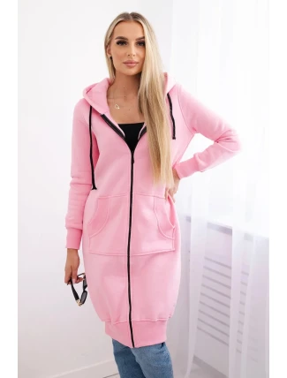 Zateplená dlouhá mikina s kapucí v barvě světle růžová Zateplená dlouhá mikina s kapucí v barvě světle růžová