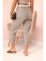 Dámské lněné kalhoty s bavlnou a páskem fango Dámské lněné kalhoty s bavlnou a páskem fango