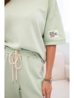 Dámský viskózový komplet s krátkým rukávem a nohavicemi světle mátová