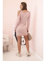 Dámská bavlněná šaty s odhalenými rameny a nápisem OFFLINE tmavě pudrově růžová