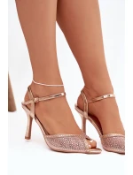 Dámské sandály na podpatku se zdobením šampaňské Peloria