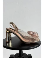 Sandály na podpatku s ozdobou a krystaly D&A MR52-236 zlaté