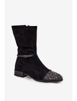 Dámské kotníkové boty na nízkém podpatku s ozdobou a páskem D&A MR52-165 Černé