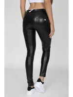 Dámské kalhoty Hugz Black Faux Leather Mid Waist - HUGZJEANS