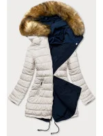 Tmavě modro-bílá oboustranná dámská zimní bunda (m-21508)