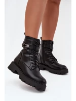 Dámské zateplené workery Selita s ozdobným páskem – černé