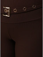Dopasowane legginsy damskie prążkowane brązowe FashionStreet UY3258 Dopasowane legginsy damskie prążkowane brązowe FashionStreet UY3258