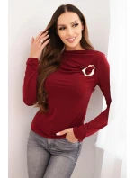 Dámská blůza s ozdobnou sponou, nařasená z viskózy, bordová