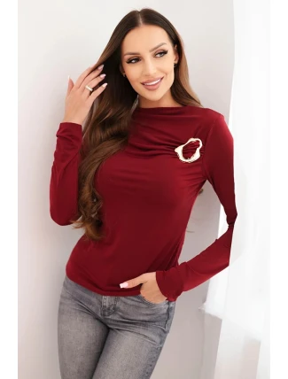 Dámská blůza s ozdobnou sponou, nařasená z viskózy, bordová