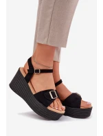 Dámské Sandály Na Klínu S Přezkou Černé Liniella
