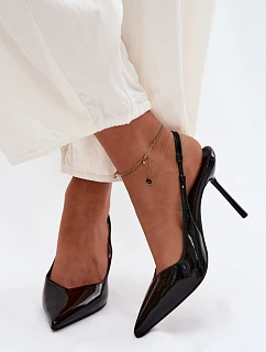 Lakované Podpatky Sandály Z Umělé Kůže Černé Calera