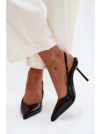 Lakované Podpatky Sandály Z Umělé Kůže Černé Calera