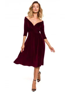M645 Sametové zavinovací midi šaty - vínové