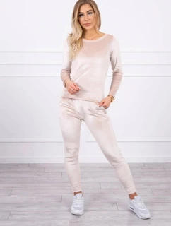 Velurová souprava s řasením na zadní straně béžová