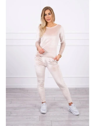 Velurová souprava s řasením na zadní straně béžová